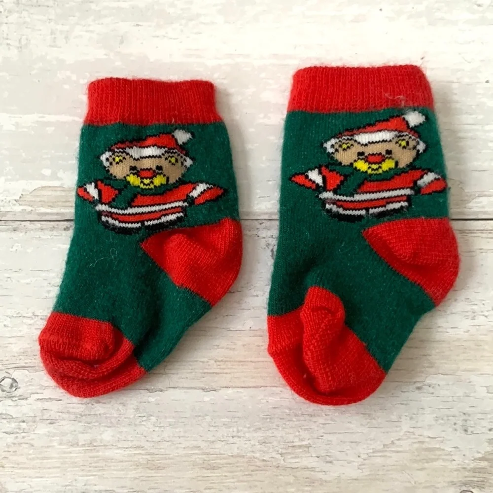 Baby 0-6m Christmas Newborn Infant Socks Green Red Santa Print NEW
